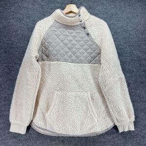 BKE Jacket Women M Medium White Fleece High Neck Long Sleeve Pockets Button